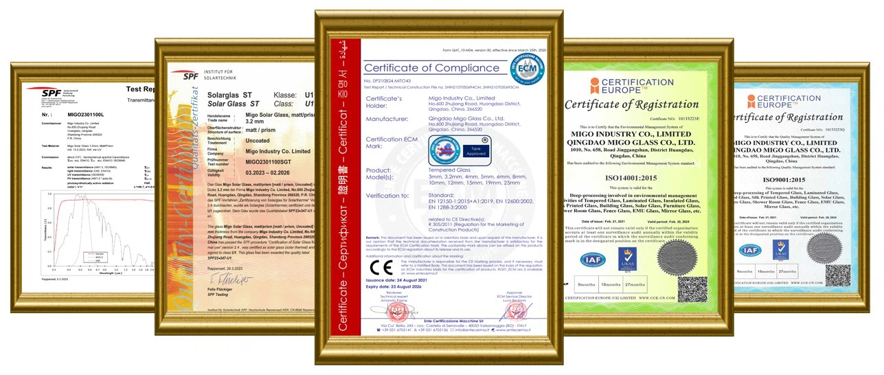 Migo solar glass certificates Migo solar glass certificates